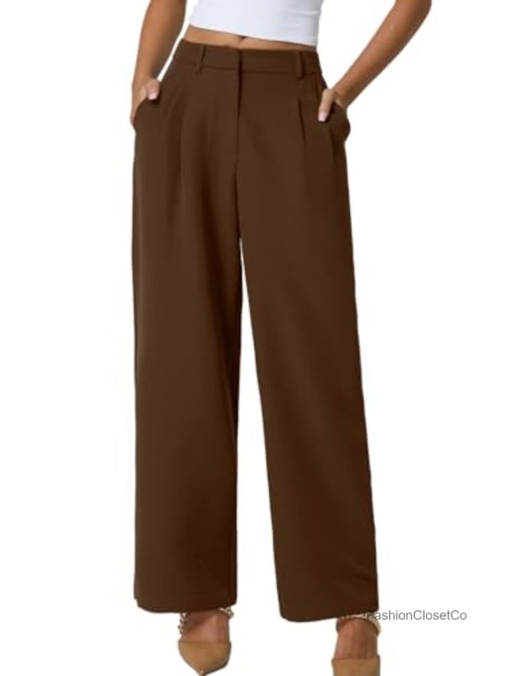 High Waisted Wide Leg Work Pants Wrinkle Free Womens Dress Pants with Pockets